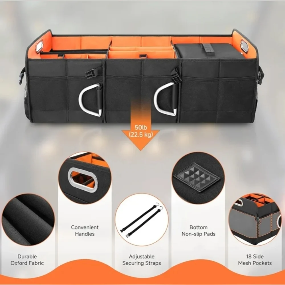 New 3 Compartment Collapsible Trunk Organizer with Removable Cooler For Car SUV